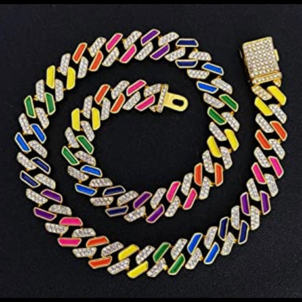 Hottest Cuban Link custom Chain w/ colorful enamel Bestseller Best Gift for men! - Picture 6 of 8
